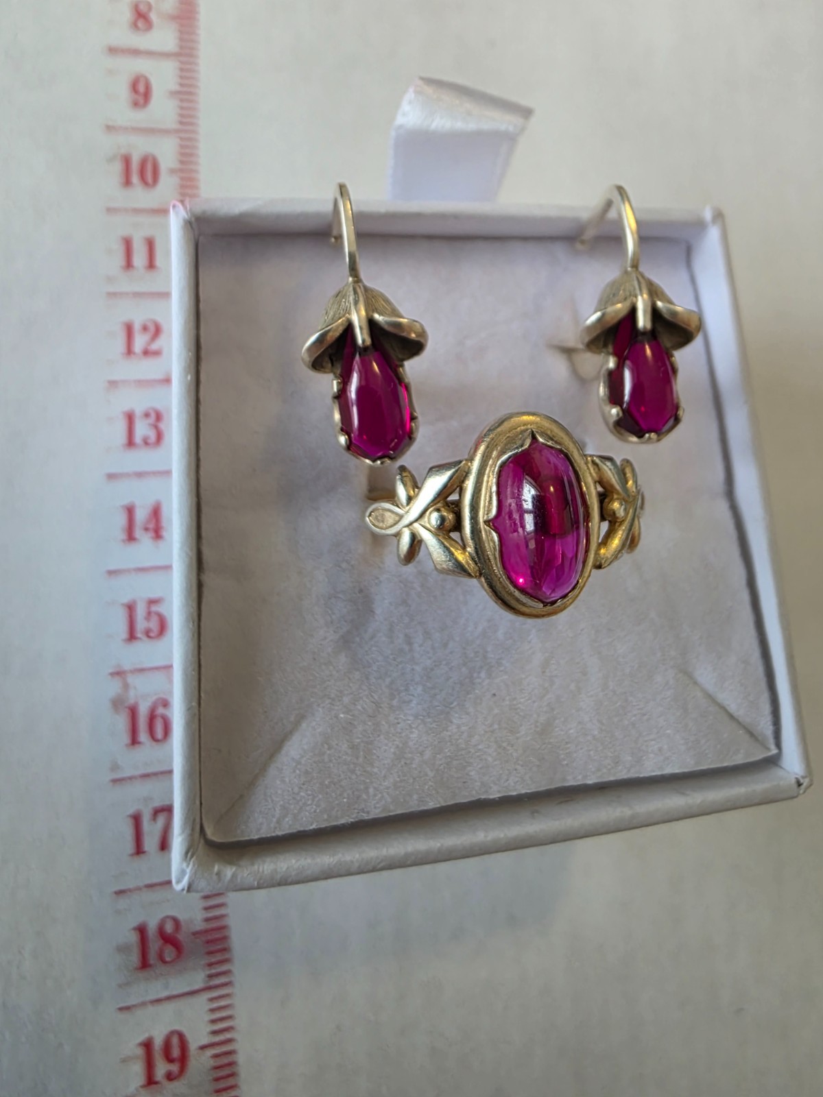 Soviet 875 set ruby Jewelry ring earrings Sverdlo… - image 1