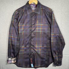 Robert Graham Shirt Adult XL Purple Button Up Flip Cuff Check Casual Mens