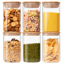 6 Pack 37oz Glass Food Storage Jars with Bamboo Lids Airtight Kitchen Containers