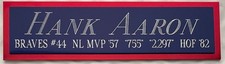 HANK AARON BRAVES NAMEPLATE FOR AUTOGRAPHED Signed BAT-JERSEY-BASEBALL-PHOTO-CAP