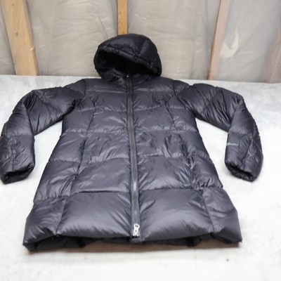 Eddie Bauer Down Jacket Women Small Black Luna Peak Parka Hooded Light Insulated