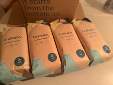 Case of EcoPeaCo. Bamboo Diapers Size 5 Trial Pack, Brown Unisex 7 Count x4