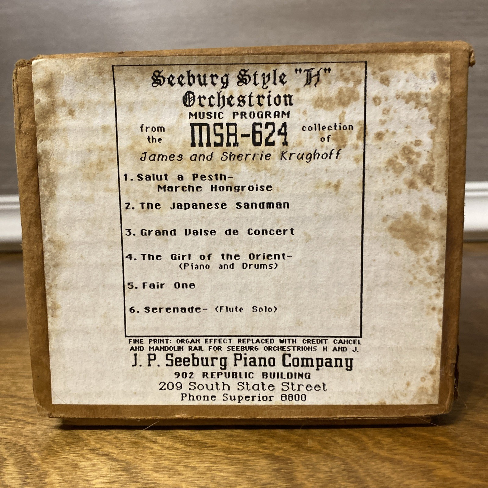 Seeburg H Orchestrion Music Roll Recut MSA-624 Vintage