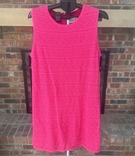 Hot Pink Crochet Sheath Dress XL Feminine Barbiecore Wedding Cocktail Party