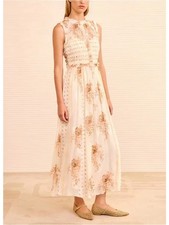 Ulla Johnson Midi Silk-Blend Sleeveless Off-White Ruffle Kasia Dress