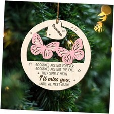 Grandma Memorial Wooden Ornament, Pink Butterfly Remembrance Keepsake,