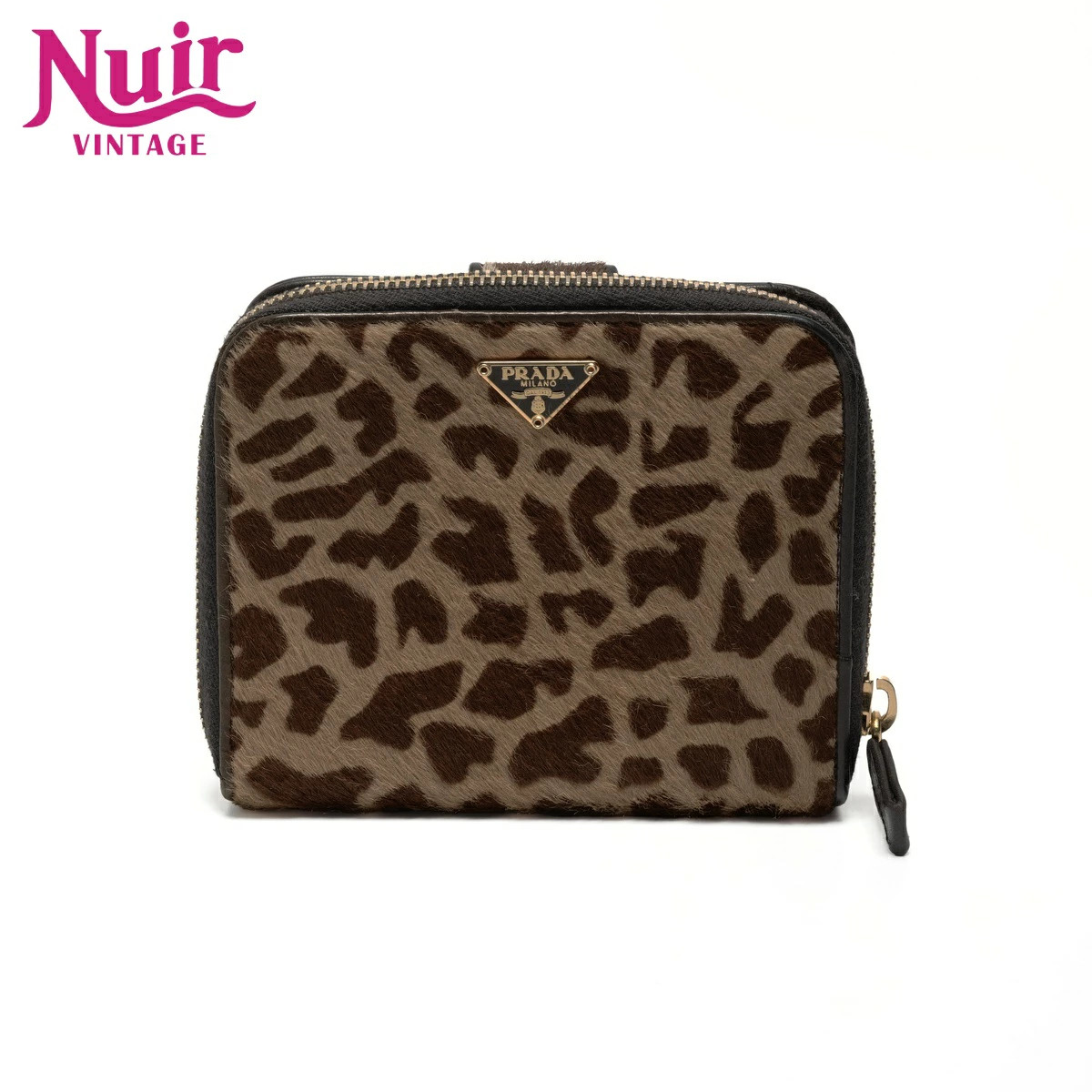 Prada Leopard Round Zip Compact Bifold Wallet Bro… - image 1