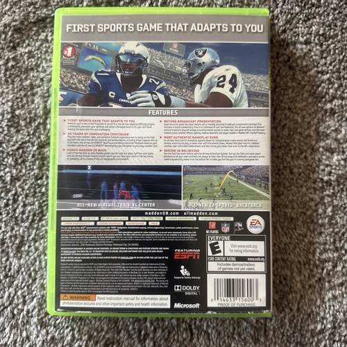Madden NFL 09 (Microsoft Xbox 360) con manual en caja con cubierta Brett Favre envío gratuito - Imagen 3 de 3