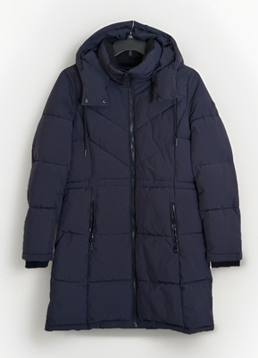 Calvin Klein Womens Puffer Coat Jacket Sz M Navy Blue Long Winter Hooded Ski New