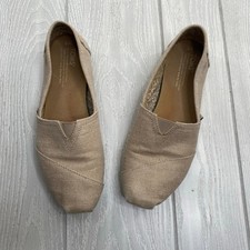Toms Women's Tan Metallic Canvas Slip-On Alpargata Flats Size 8