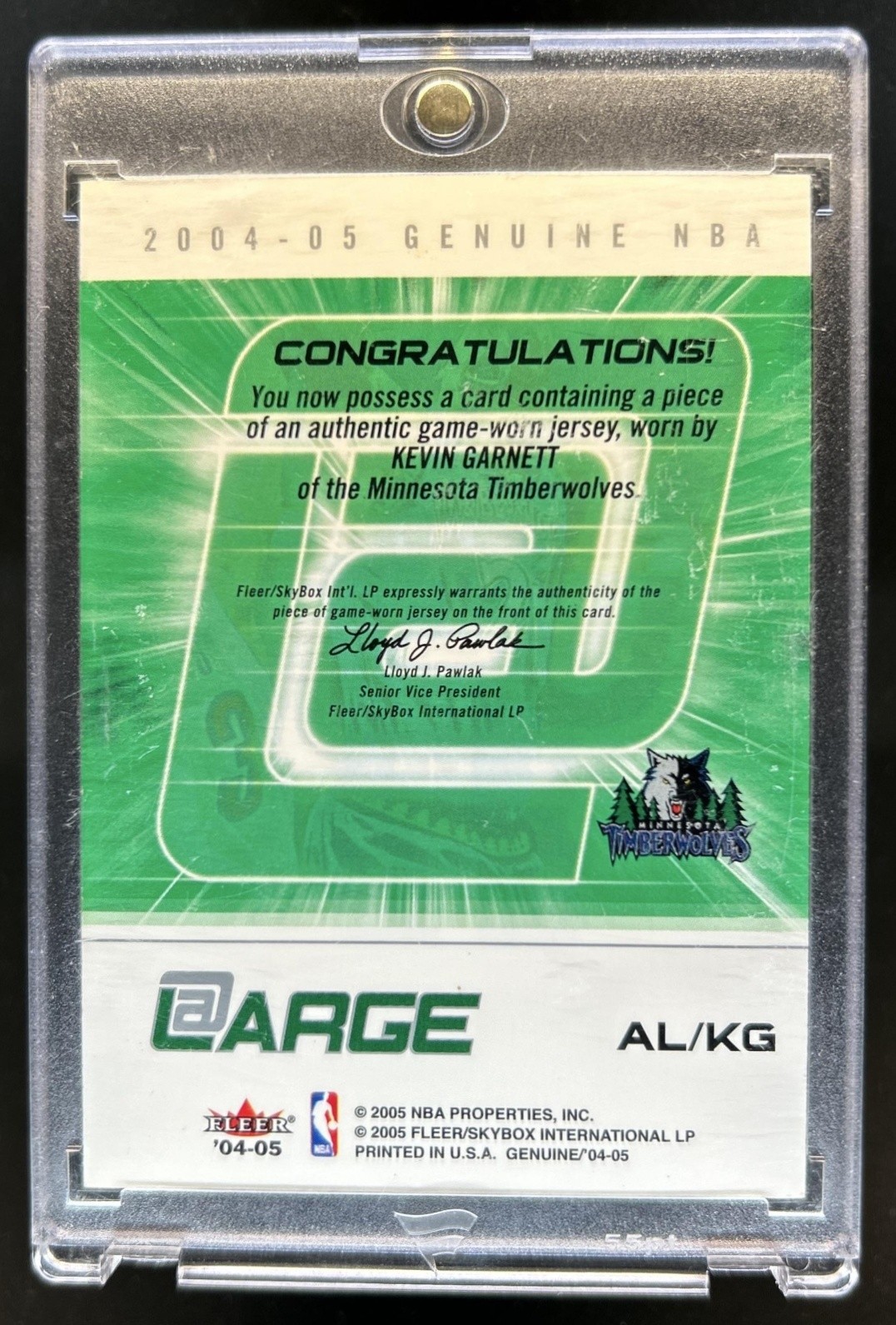 2004-05 Fleer Genuine Kevin Garnett At Large Game Used Jersey #AL/KG view 2