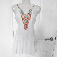 Shein White Peplum Dress Small UK 8–10 Aztec V Neck Sleeveless Summer Beach