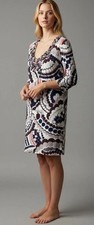 Boden Dress Women 8 Ivory Gray Geometric Circle Beaded Neck Jersey Mini Preppy