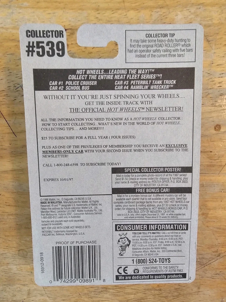 Hot Wheels PETERBILT TANK TRUCK, Purple; 1997 Heat Fleet Series 3/4, # 539 - Image 4 of 4