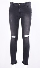 MARKUP DONNA JEANS SLIM SUPER STRETCH NERO INVECCHIATO CON STRAPPI A GINOCCHIO