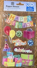 RARE Paper House Happy Birthday Make A Wish Celebrate Presents Party 3D Stickers