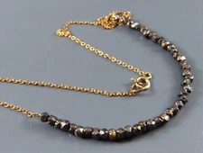 14K GF GOLD FILLED Chain 17" Necklace POLISHED PYRITE NUGGET BEADS Bar Pendant