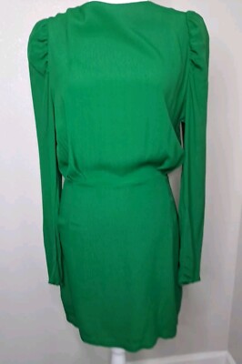 H&M Green Dress Patterned Crepe Open Back Tie Long Sleeve Cocktail Sz 4 |  eBay