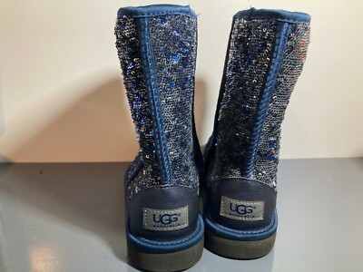 UGG Australia Classic Short Blue Sequin Textile Boot USA 6