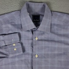 David Donahue Shirt Mens Size 16 Blue Plaid Dress Button Up Long Sleeve *