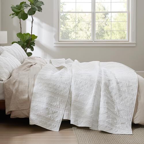 100% Cotton Quilt Set, Lightweight Bedspread, Cozy White Queen 01 - White - Bild 7 von 7