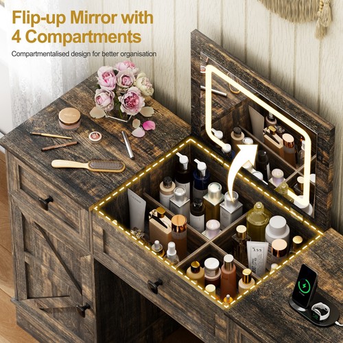 Vanity Desk with Flip Top Mirror and Lights, Makeup Table with 2 Drawers & Stool - Picture 16 of 19