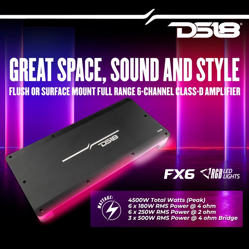 Amplificador DS18 6 Canales con Montaje Al Ras Acrílico Cubierta Digital Sueño Luces LED Foto 2 de 4