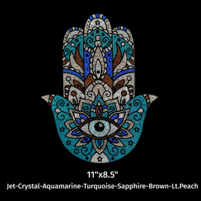 Rhinestone Design Hamsa (Small) Iron On Transfer Hot Fix (BULK/6 Pieces)