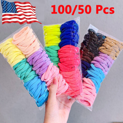 100Pc / 50Pc Girls Scrubchies Elastic Hair Band 3 5 Cm Krawatte Mit Baby B