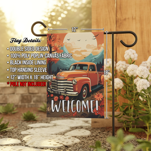 Garden Welcome Flag, Classic Truck, Retro, Vintage, Sunset, Gift for Her Home - Picture 2 of 13