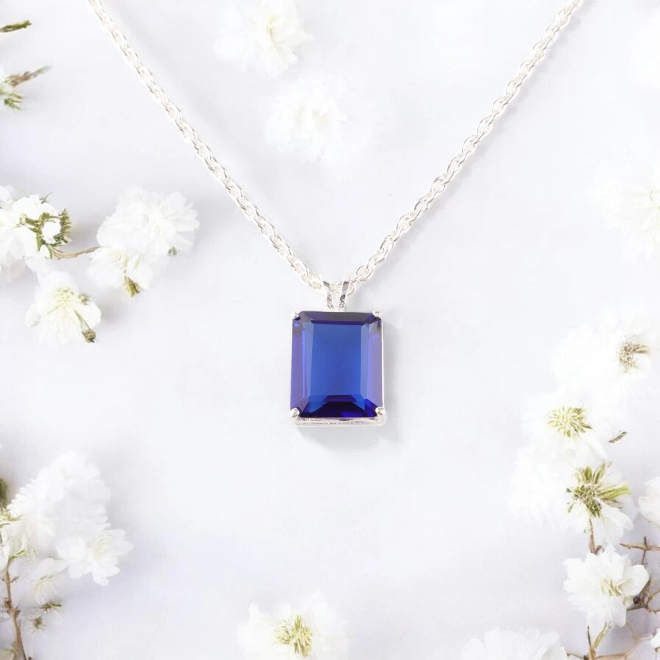 Colgante de plata 925 con piedras preciosas de zafiro azul genuino joyería de uso diario Foto 4 de 4
