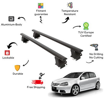 Bare Roof Rack Cross Bars Set for VOLKSWAGEN Golf V 1K 5 Door 03-08 Black