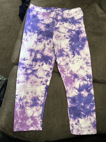 Spotted Zebra Girls Tye Dye Fun Purple & White Color Leggings Large (9) - Picture 3 of 7