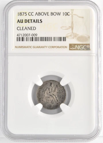 US 1875-CC Above Bow Seated Liberty Dime 10c Carson City Mint NGC AU Details