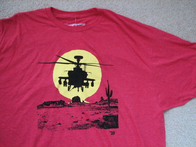Boeing AH-64 AH-64E Apache T-Shirt Sunset Attack Helicopter US Army Defense NEW