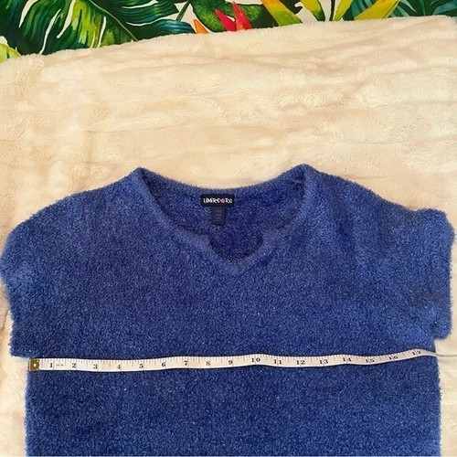 Limited Too Girls XL Deep Blue Fuzzy Metallic Keyhole Short Sleeve Cozy Sweater - Picture 4 of 6