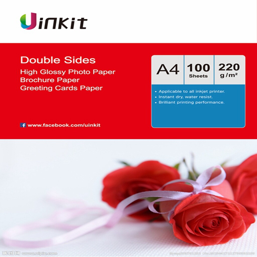 A4 Photo Paper Double Sides Glossy -100sheets 220Gsm Middle Thick Inkjet Uinkit