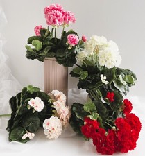 Geranium Bush Pot Plants Faux Silk Geraniums Red Blush Pink Cream Bush Plant x 1