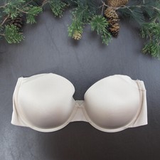 Maidenform Bra 40D Beige Strapless Padded Underwire Adjustable Clasp Back