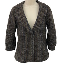 Rebecca Taylor Womens Tweed Blazer Size 4 Virgin Wool Blend Hidden Button