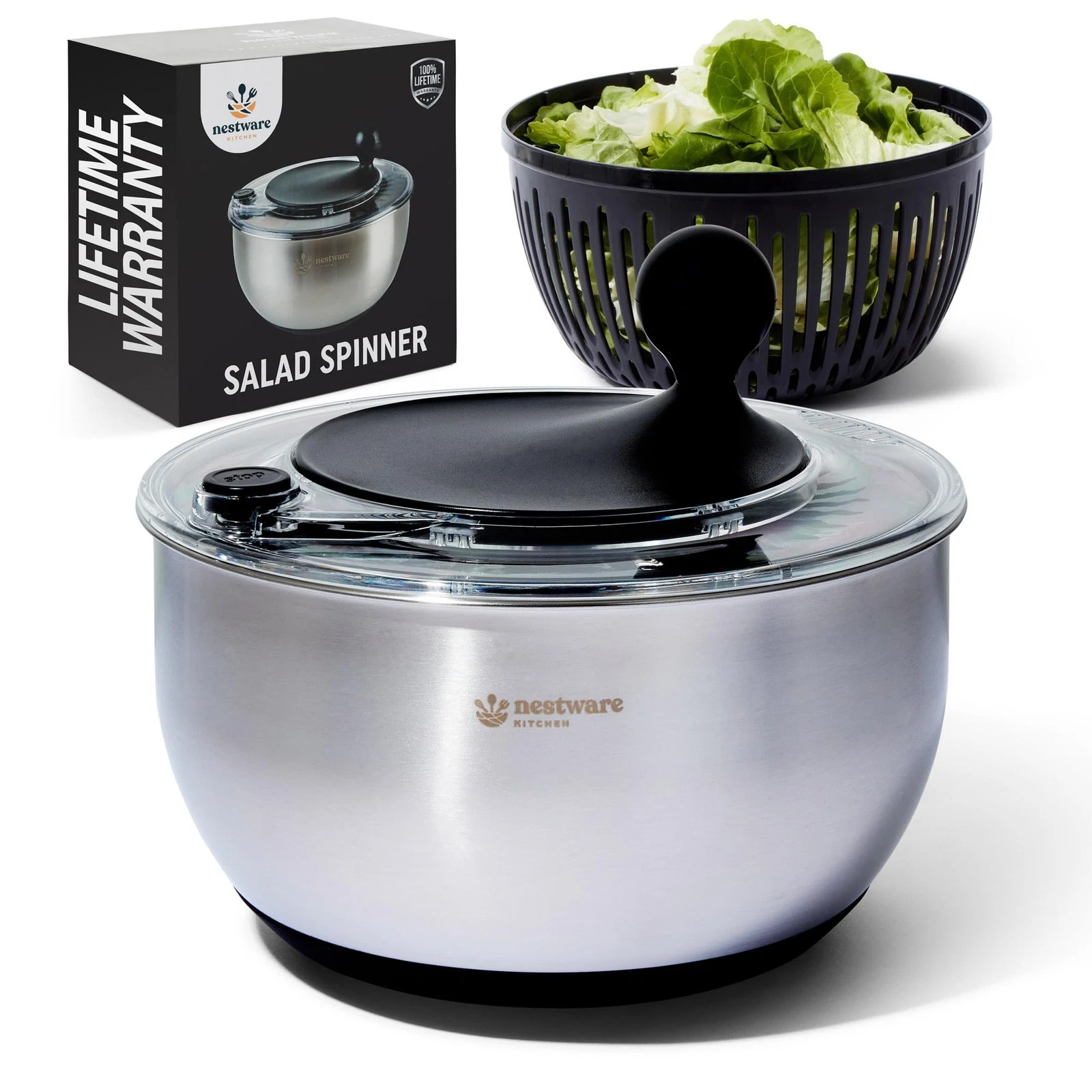 Stainless Steel Salad Spinner, Lettuce, Vegetable & Fruit Dryer, 5L Capacity,...