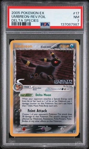 2005 POKEMON EX DELTA SPECIES #17 UMBREON-REVERSE FOIL PSA 7