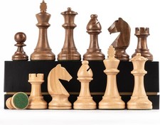 Triple Weighted Staunton Chess Pieces 3.75" King Walnut w/ 2 Queens
