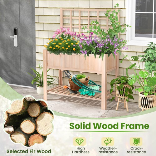 Raised Garden Bed Elevated Wooden Large Plant Box Stand with Trellis for Balcony - Picture 7 of 10