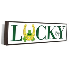 St. Patrick's Day Wooden Sign, LUCKY Green Horseshoe Plaque, Irish St.