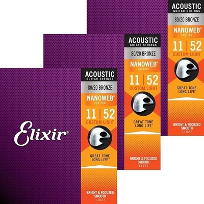 Cordes de guitare acoustique Elixir NANOWEB 80/20 Bronze Custom Light .011-.0... - Photo 1/3