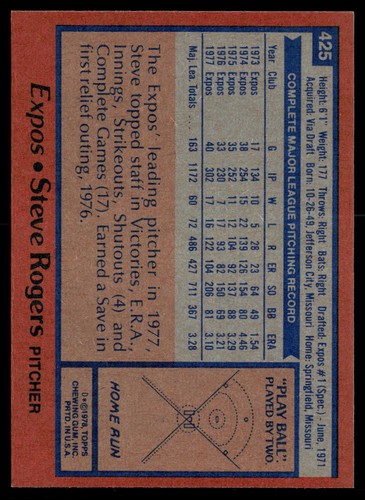 Steve Rogers 1978 Topps #425 - Imagen 2 de 2