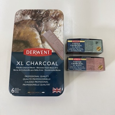 Derwent Tinted Charcoal XL Blocks - Assorted, Set of 6 In Tin Box Plus 2 Others
