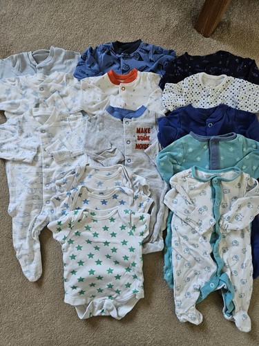 Large Bundle Joblot Newborn Baby Boy Sleepsuits *VGUC*cotton*sleepwear*white*