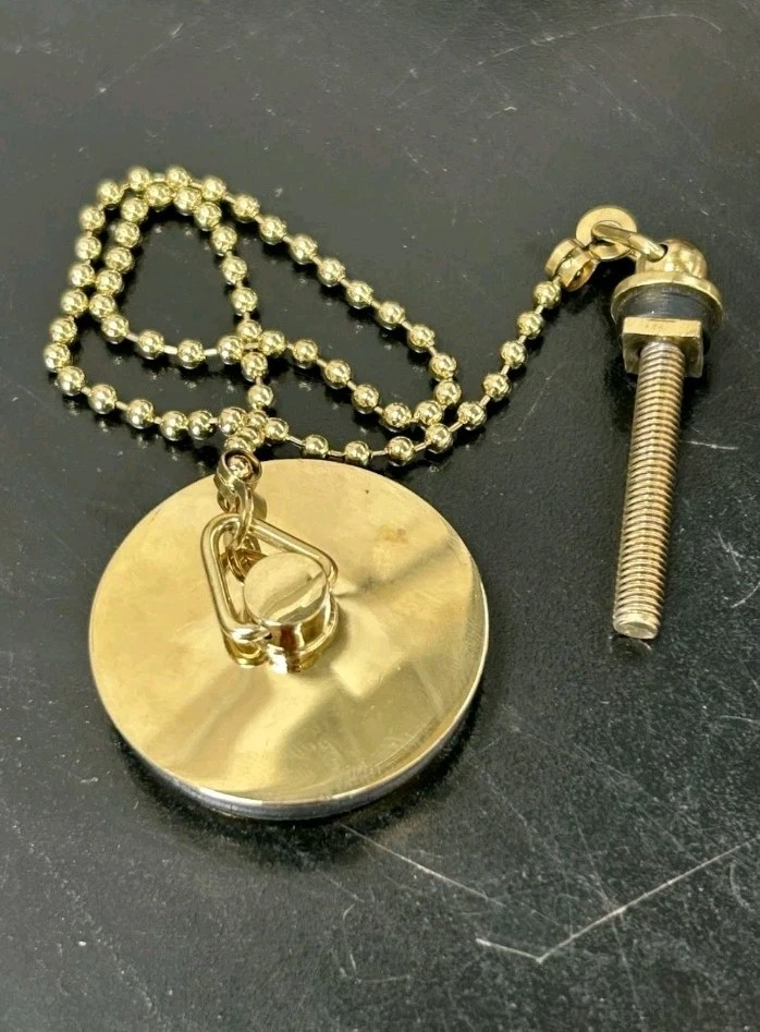 FNX BATHROOMS Gold Metal Bathroom Basin Sink Plug and Chain Heavy Duty Brass 1 1/4"